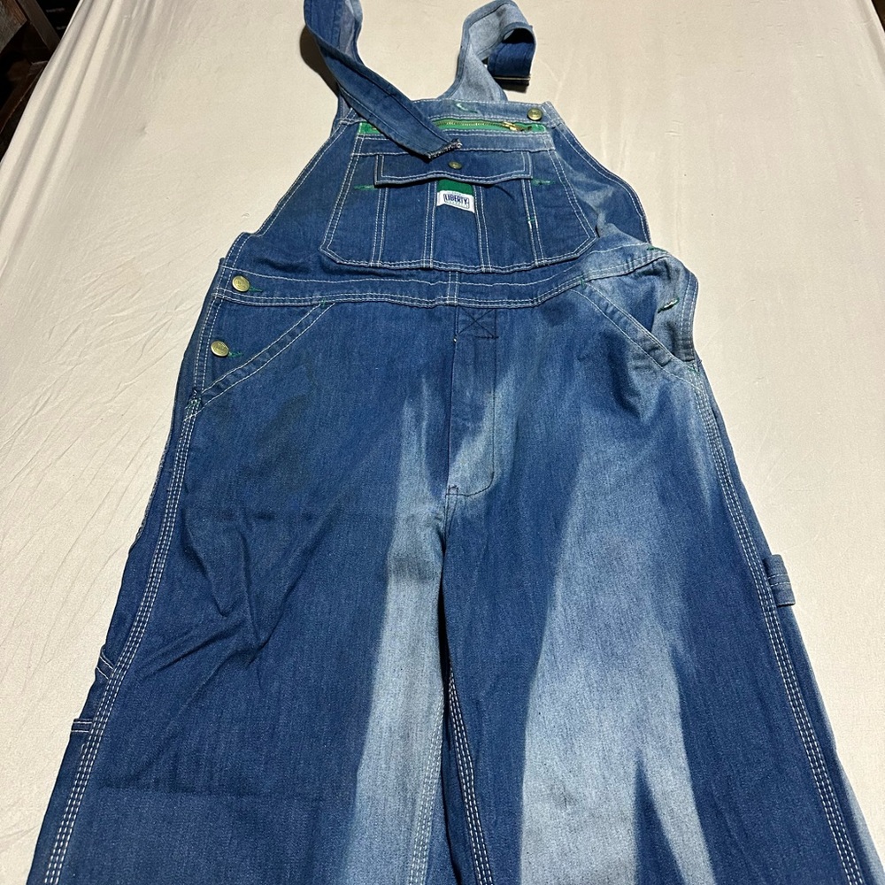 Denim Overalls with Green Stitching